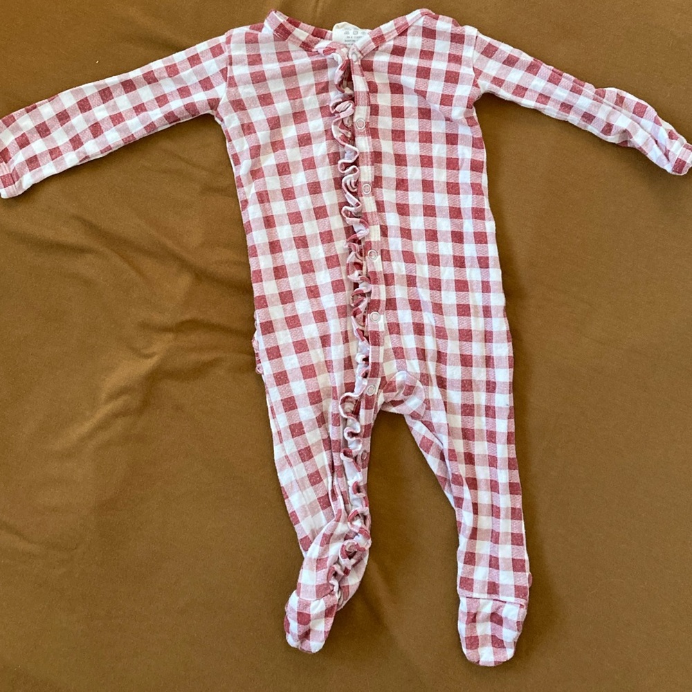 Brick gingham snap SpearmintLOVE ruffle sleeper